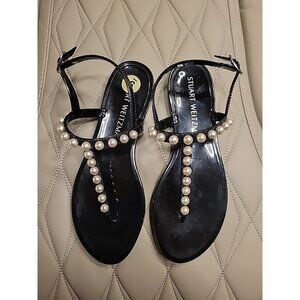 Stuart Weitzman Jelly Sandals BLACK Pearl Accent Size 9B NWOB
